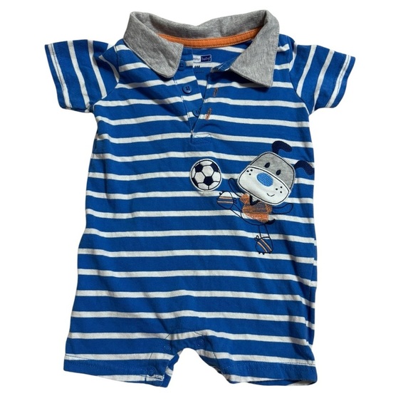 baby boy vitamins baby puppy playing soccer Romper k121 - Picture 1 of 4
